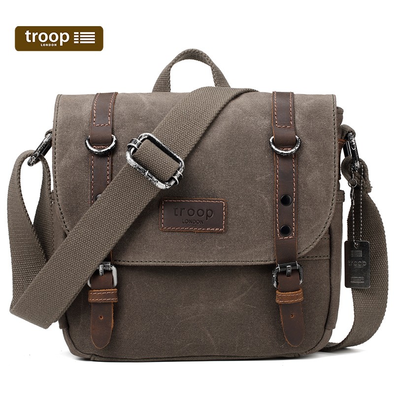 TROOP LONDON HERITAGE WAXED COTTON SHOULDER ACROSS BODY BAG WITH TOP ...