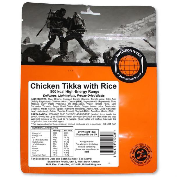 Expedition Foods Freeze Dried High Energy Meal Range   - Chicken Tikka with Rice