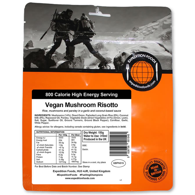 Expedition Foods Freeze Dried High Energy Meal Range   - Vegan Mushroom Risotto