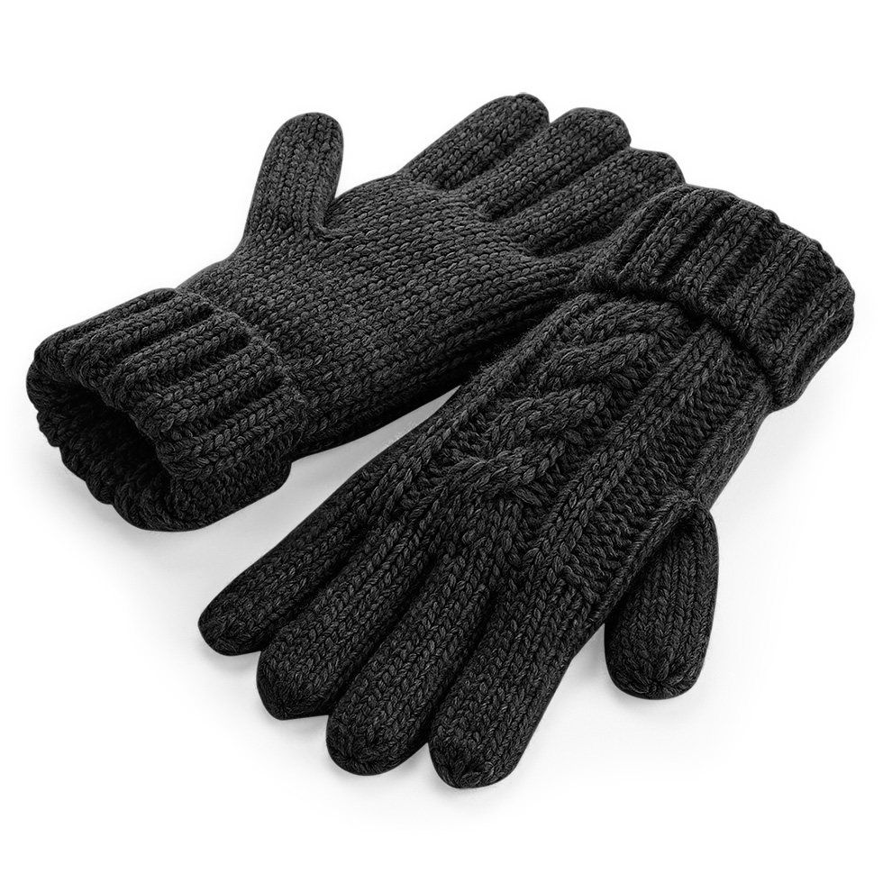 Cable Knit Melange Gloves  - BLACK - SMALL MED