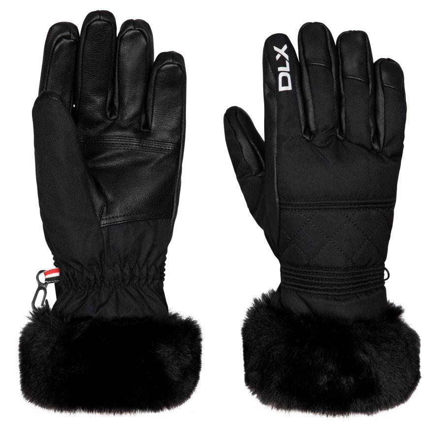 Womens Faux Fur Trim Leather DLX Gloves DIRIN  - Size Medium Black