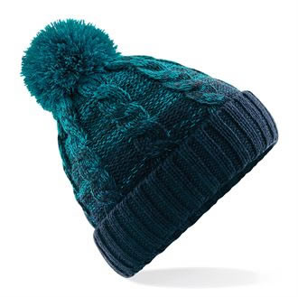 Knitted Fully Shearling Lined Ombre Hat  - TEAL and NAVY