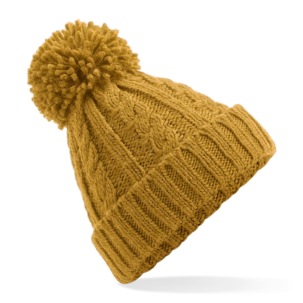 Cable knit melange beanie  - MUSTARD