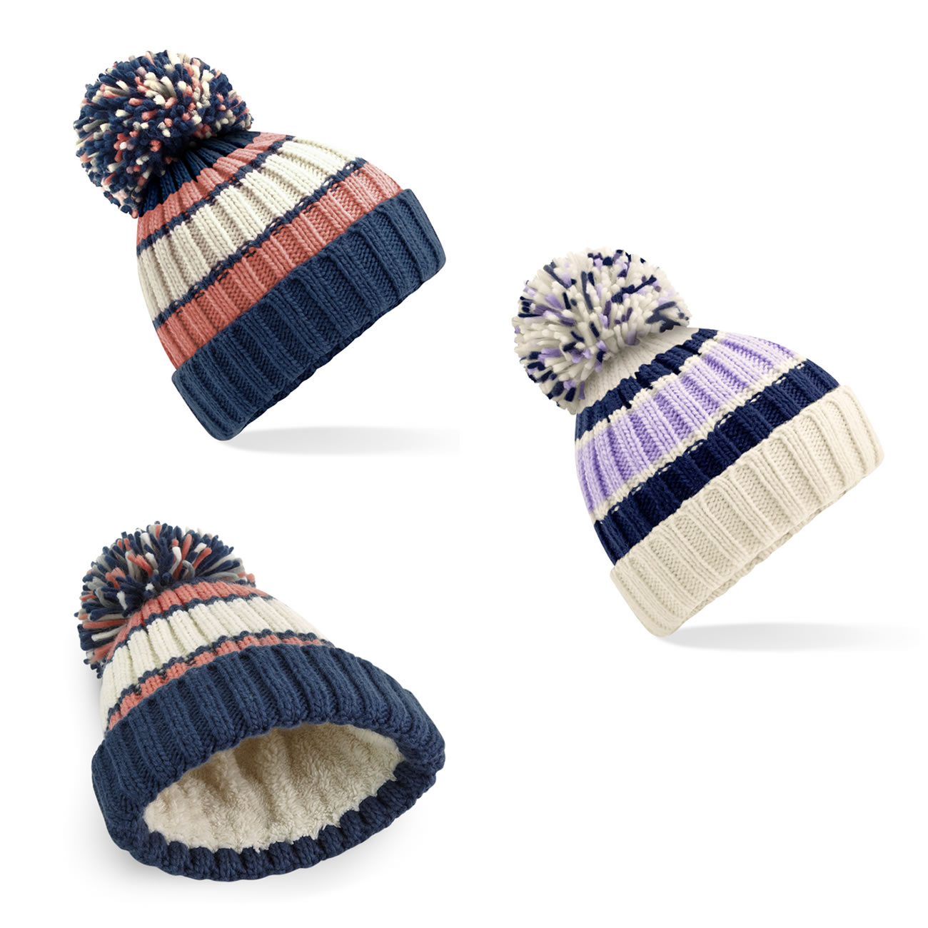 Hygge Stripe Fully Fleeced Lined Beanie  - COLOUR
