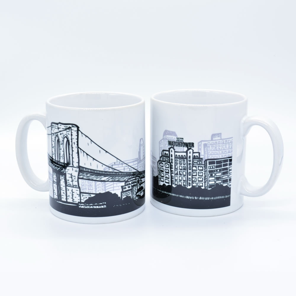 White Brooklyn NY Watchtower Mug + Free Fridge Magnet  - 330ml Mug + Magnet - Boxed