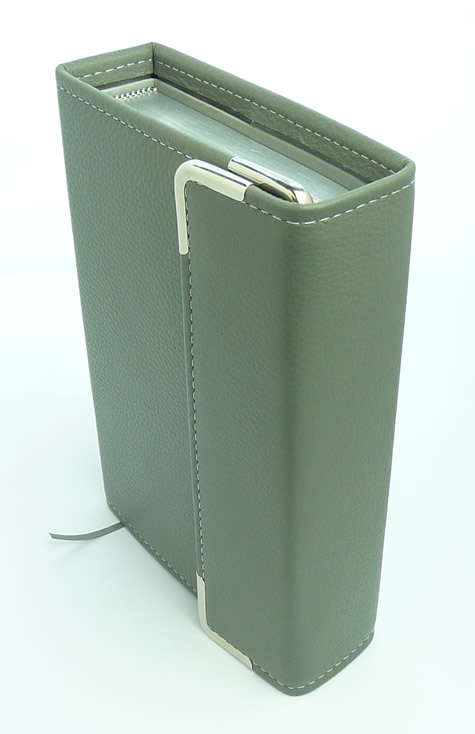 Premium Deluxe Grey Leather 2013 Bible Cover - Magnetic Flap Closure 