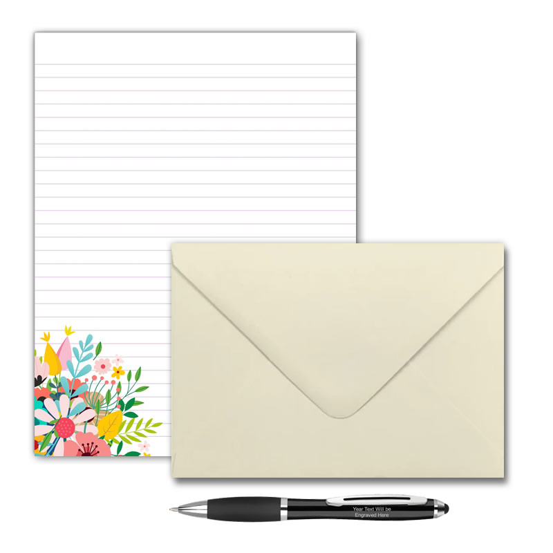 Letter Writing Set - Design #1  - Notepad + 50 Envelopes + Pen