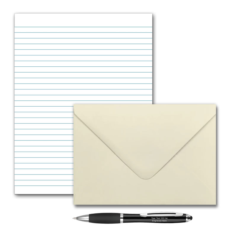 Letter Writing Set - Plain Lined  - Notepad + 50 Envelopes + Pen