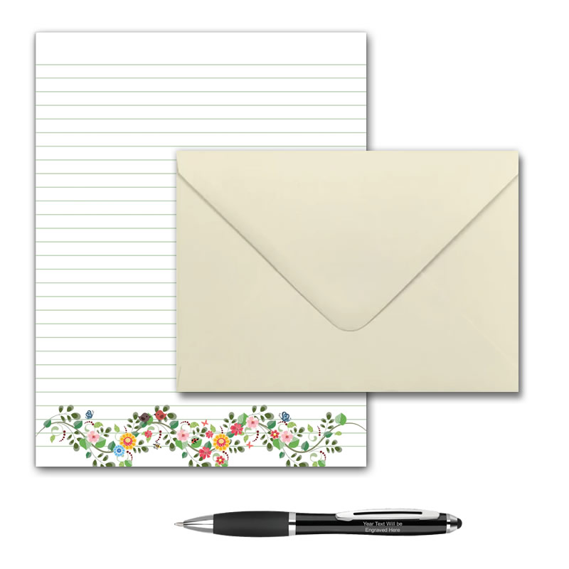 Letter Writing Set - Design #5  - Notepad + 50 Envelopes + Pen