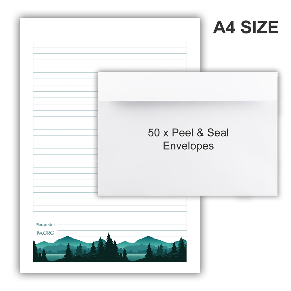 A4 Letter Writing + Peal & Seal Envelopes - A4 Letter Writing Pad or Set - Design #3  - Notepad + 50 Envelopes