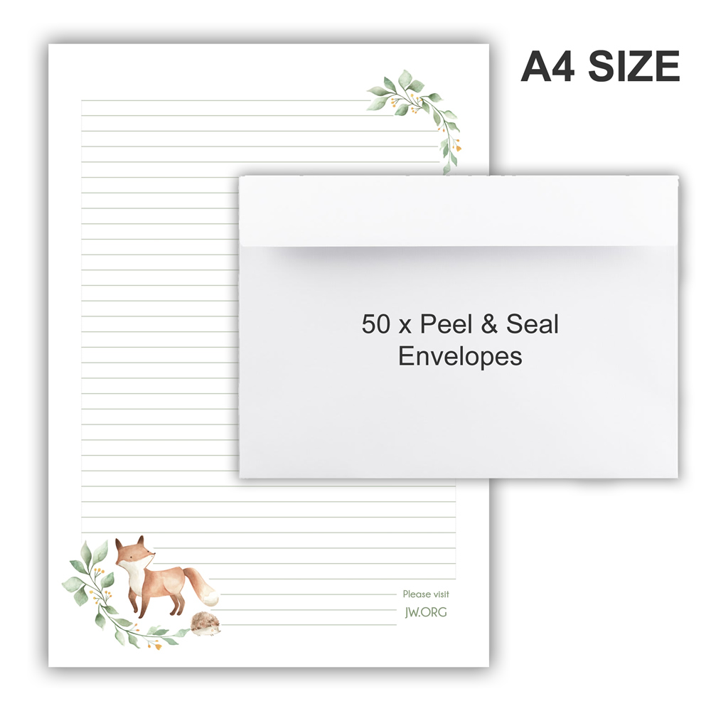 A4 Letter Writing + Peal & Seal Envelopes - A4 Letter Writing Pad or Set - Design #4  - Notepad + 50 Envelopes