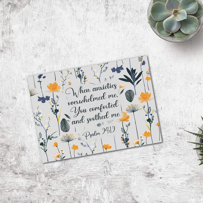 Postcard Gift Framing Print - Grey and Yellow - Comfort - Psalm 94:19  - Pack Size