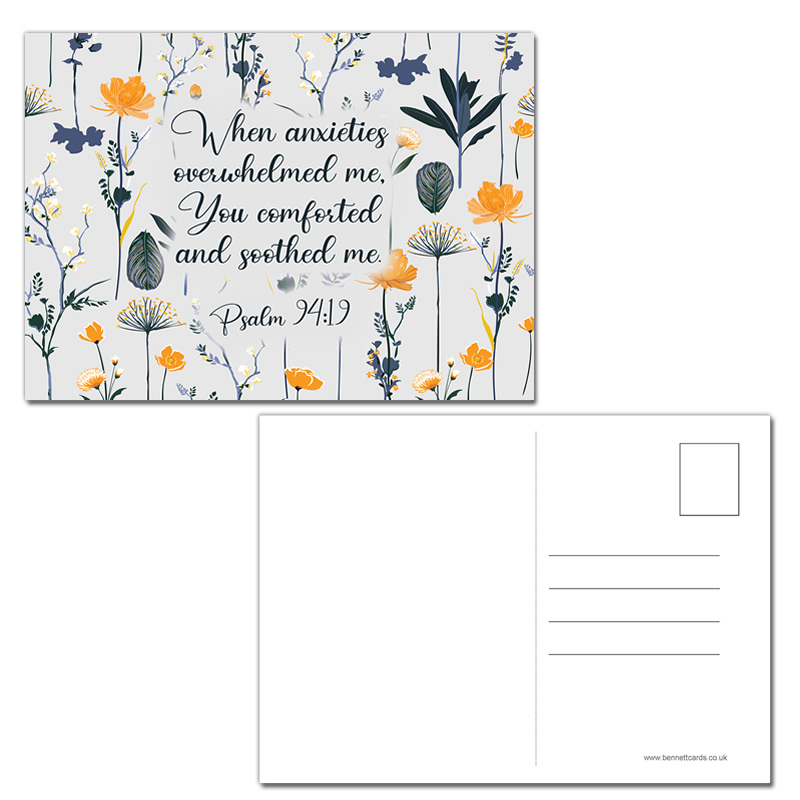 Postcard Gift Framing Print - Grey and Yellow - Comfort -Psalm 94:19  - Single Postcard