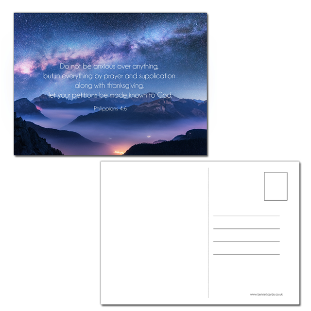 Postcard Gift Framing Print - Night Sky - Do not be anxious - Philippians 4:6  - Pack of 5