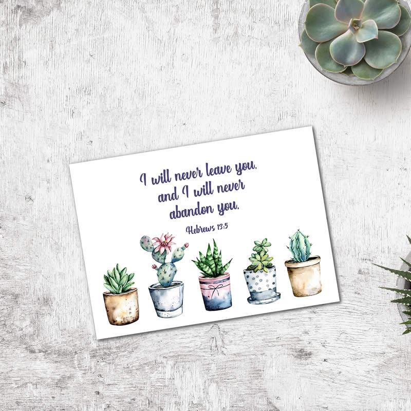 Postcard Gift Framing Print - Cactus Plants - I will never leave you - Hebrews 13:5  - Pack Size