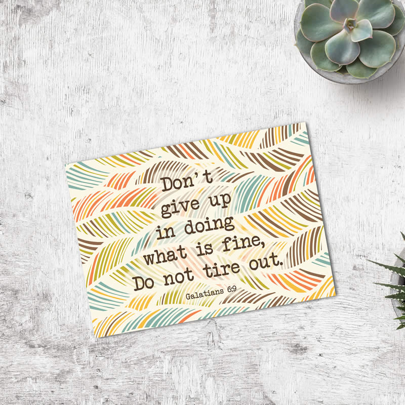 Postcard Gift Framing Print - Yellow Pattern - Dont give up - Galatians 6:9  - Pack Size