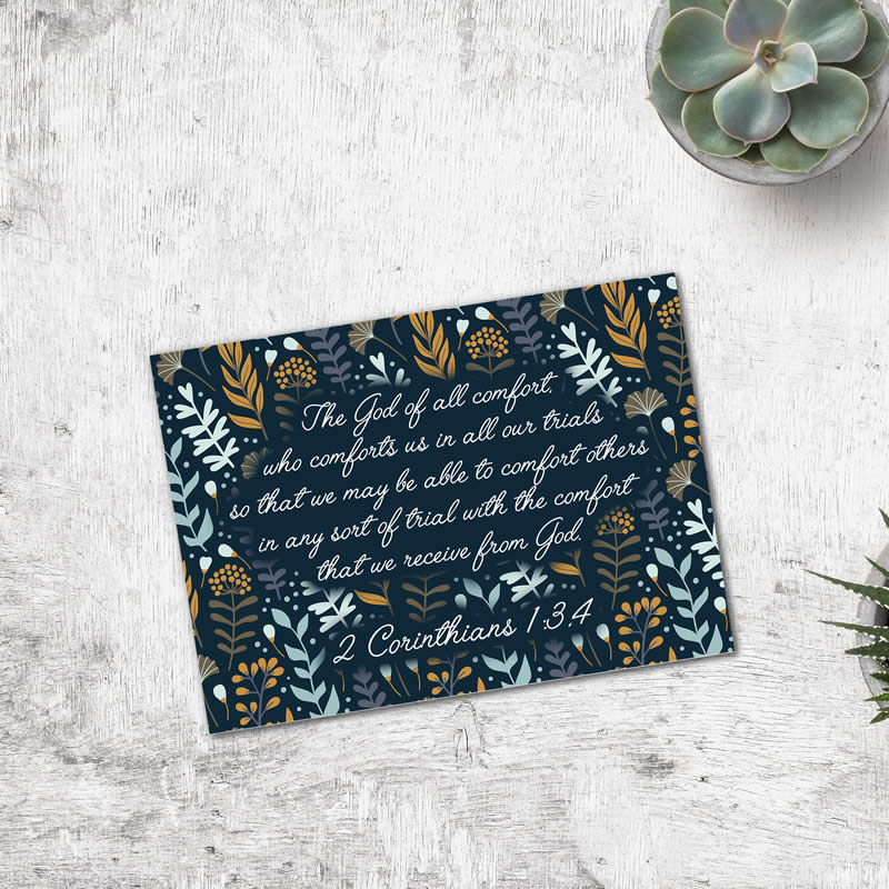 Postcard Gift Framing Print - Navy Pattern - God of all comfort - 2 Corinthians 1:3,4  - Pack Size