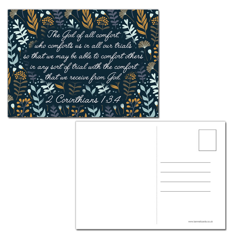 Postcard Gift Framing Print - Navy Pattern - God of all comfort - 2 Corinthians 1:3,4  - Pack of 10