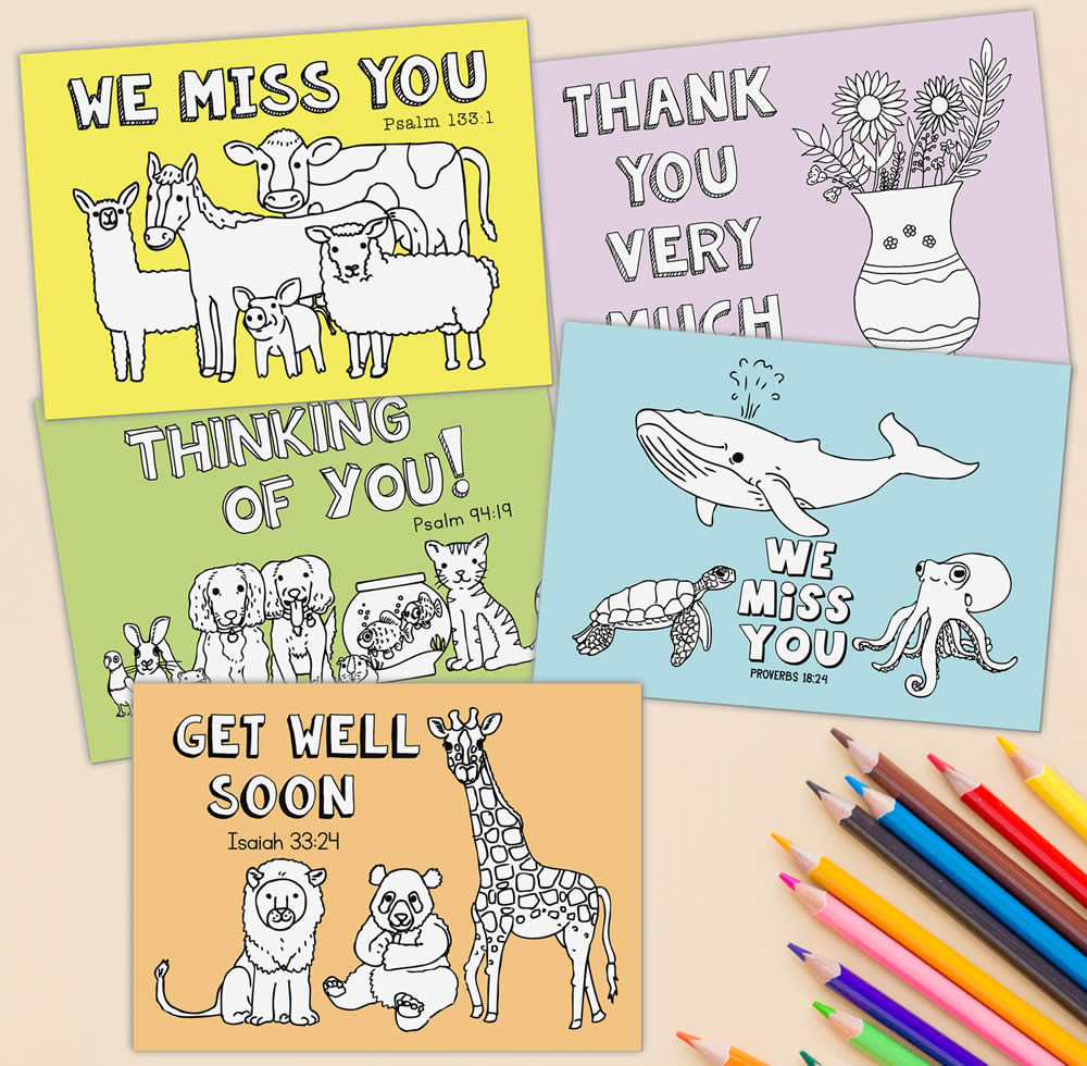 Postcard Kids Colouring Postcards with Scriptures  - Pack Size