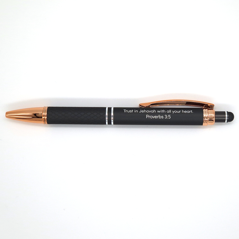 Metal Mineral Pen with Rose Gold Trim Proverbs 3:5  - DARK GREY