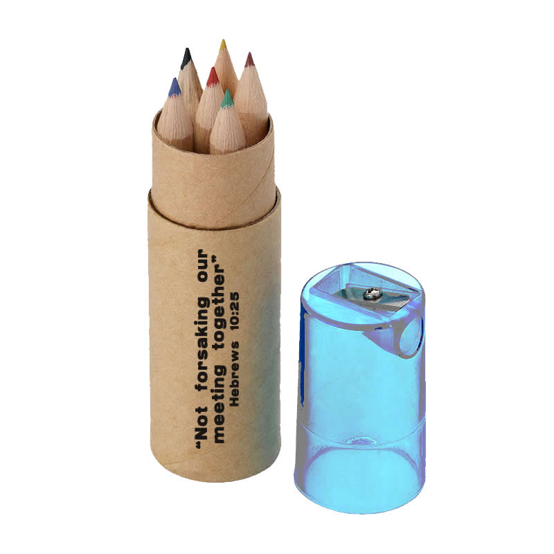 Colour Pencils Tube - 6 Pencils - Heb 10:25  - Blue